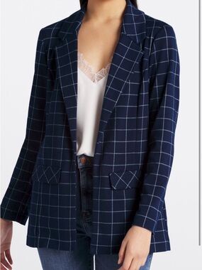 Liverpool LA Navy Windowpane Open Knit Blazer XL
